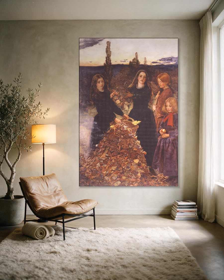 Autumn Leaves (1856) in een aluminium frame aan dezelfde muur