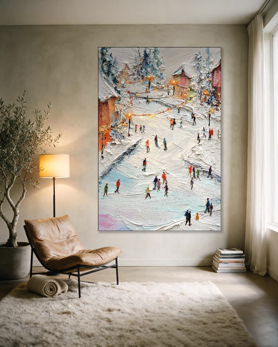 Schaatsen onder de lampjes in een aluminium frame aan dezelfde muur