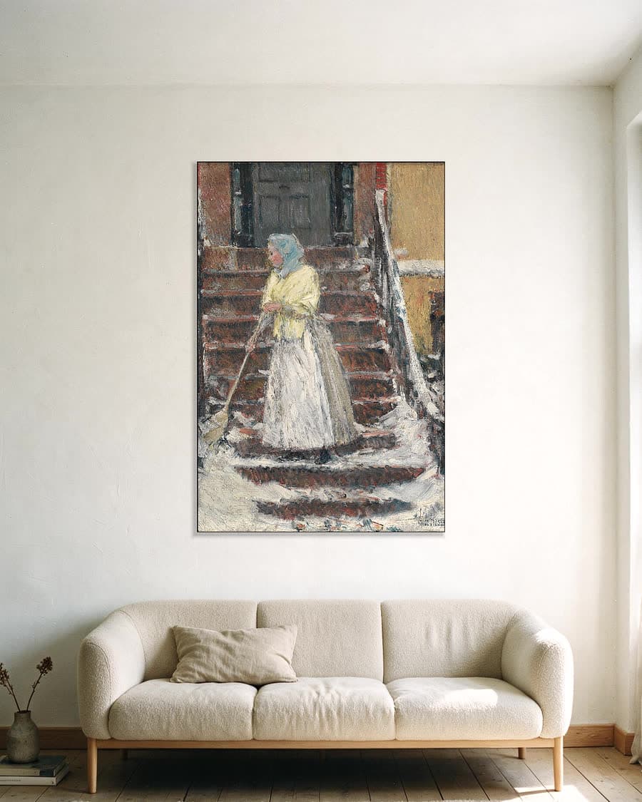 Sneeuw vegen in een aluminium frame aan dezelfde muur