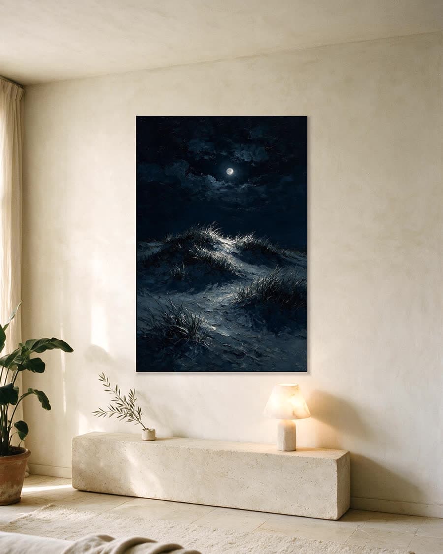 Duin bij nacht in een aluminium frame aan dezelfde muur