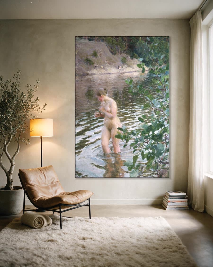 Huiverend bij het water in een aluminium frame aan dezelfde muur