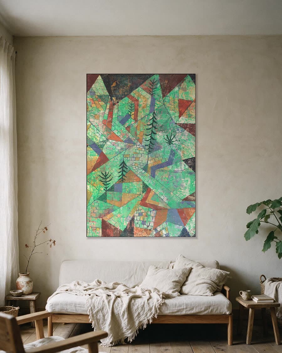 Abstract Berglandschap in een aluminium frame aan dezelfde muur