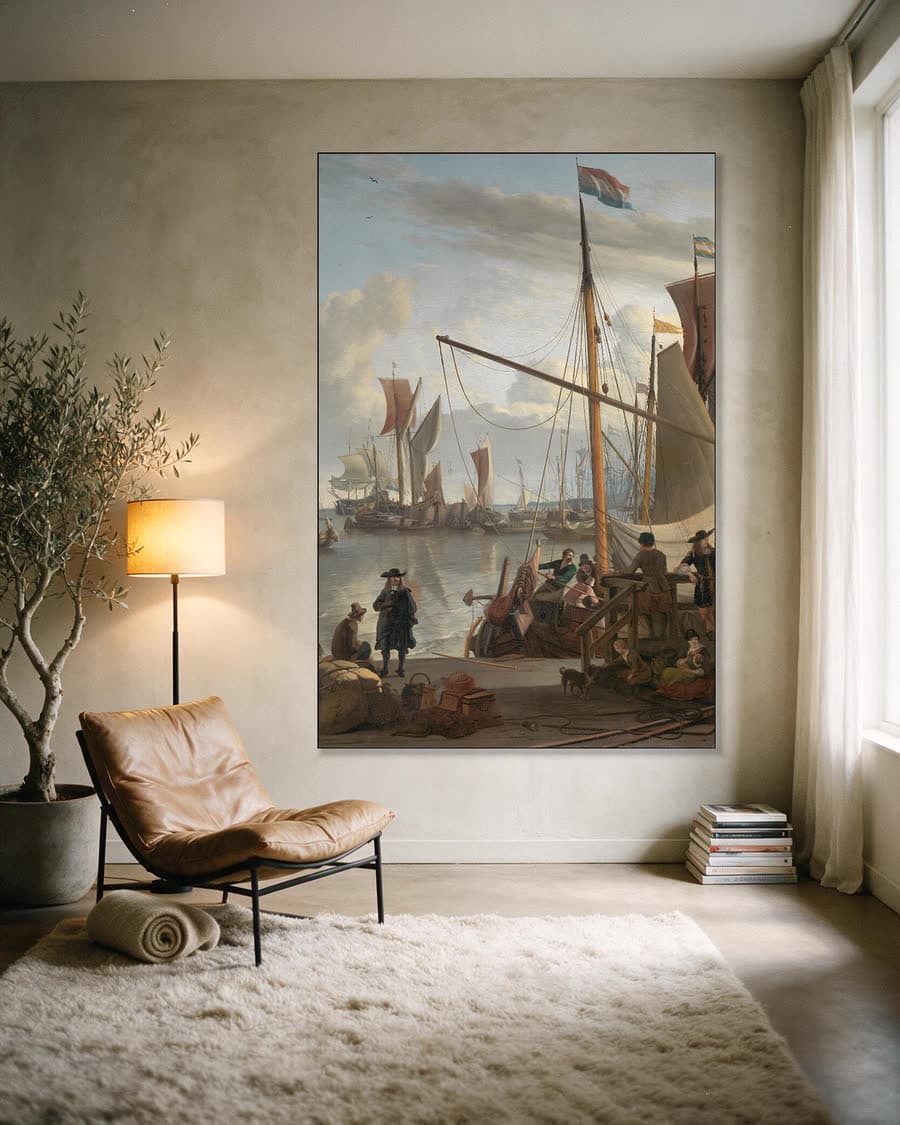 Het IJ bij Amsterdam in een aluminium frame aan dezelfde muur