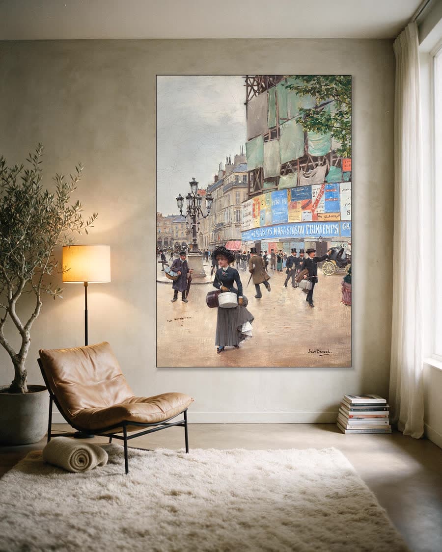 Parijse Straatleven in een aluminium frame aan dezelfde muur