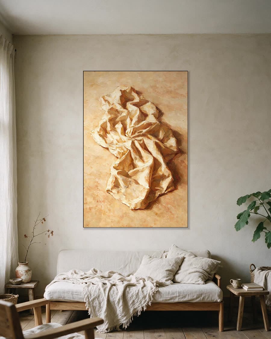 Doek op de grond in een aluminium frame aan dezelfde muur