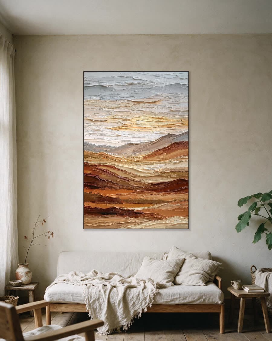 Heuvels in laagjes in een aluminium frame aan dezelfde muur