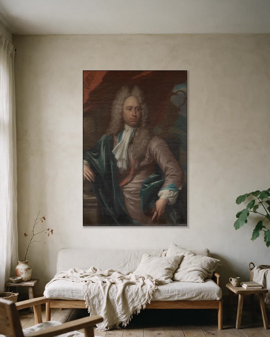Caspar Adriaen Parduyn, baljuw van Middelburg in een aluminium frame aan dezelfde muur