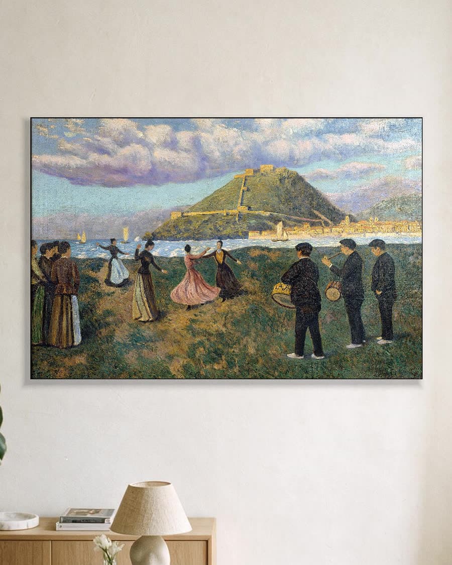 Baskisch feest in El Antiguo bij San Sebastián in een aluminium frame aan dezelfde muur