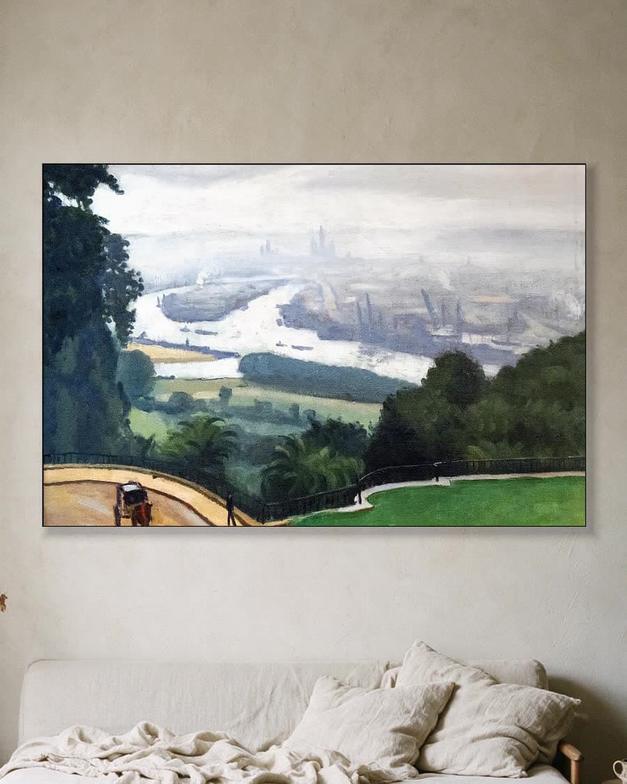 Uitzicht op de haven van Le Havre in een aluminium frame aan dezelfde muur