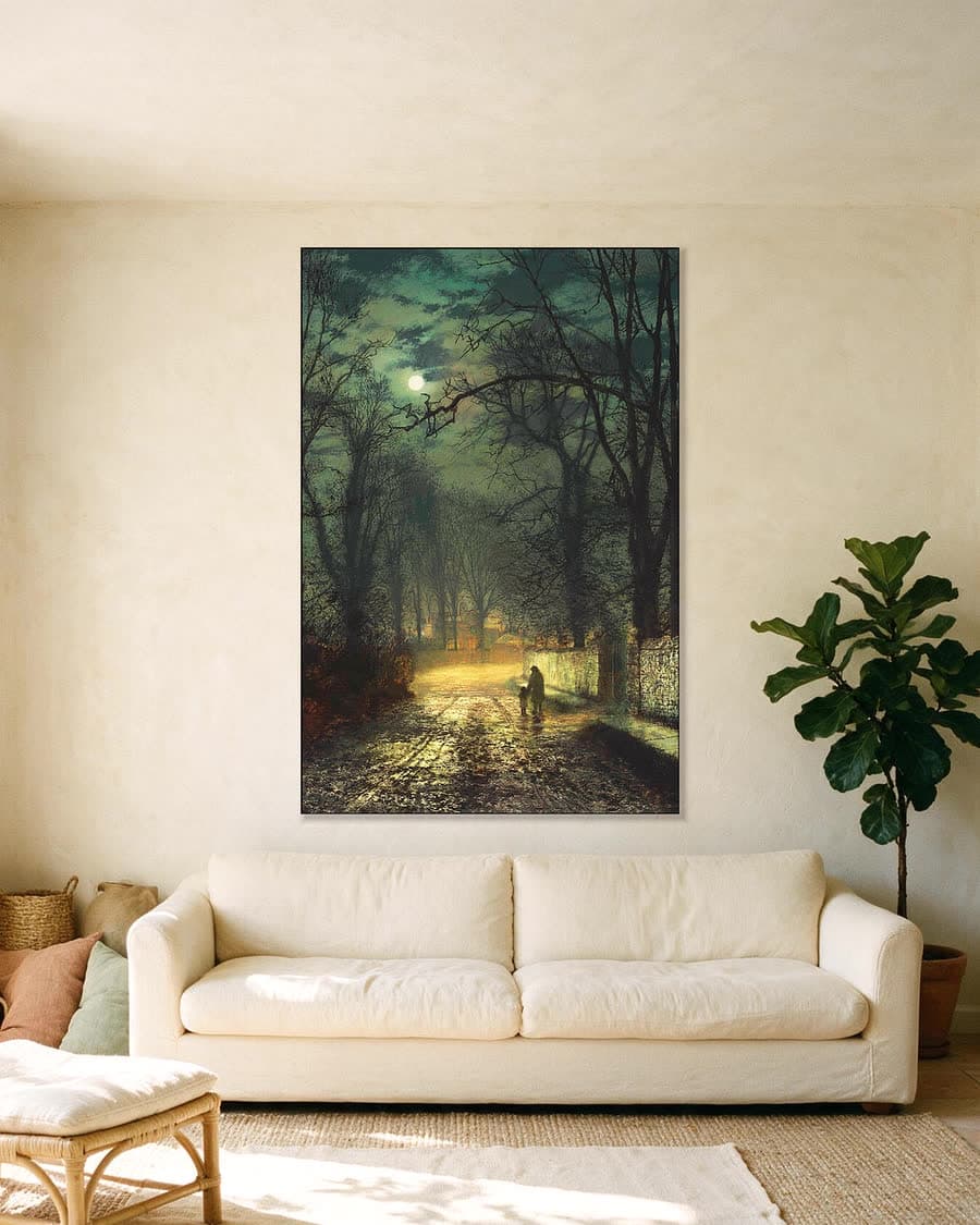 Laan bij maanlicht in een aluminium frame aan dezelfde muur