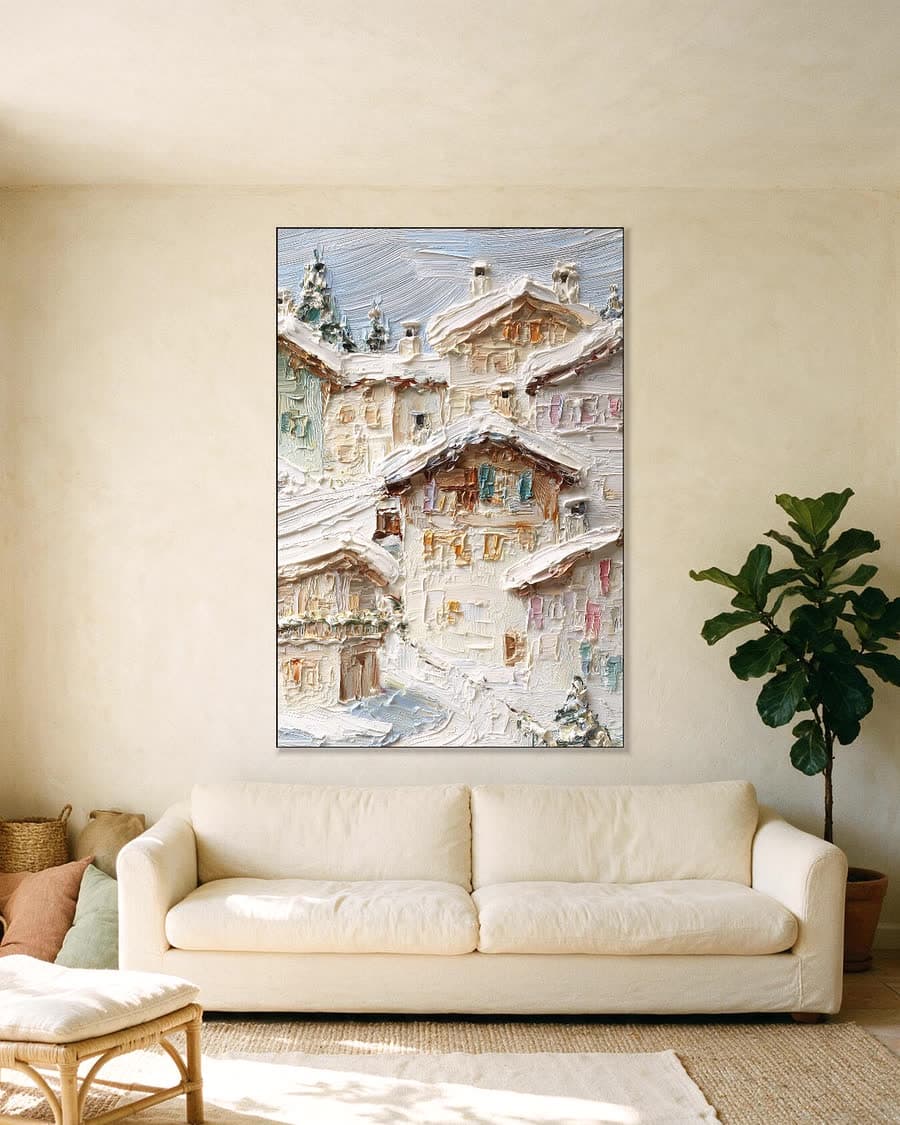 Sneeuw op de daken in een aluminium frame aan dezelfde muur