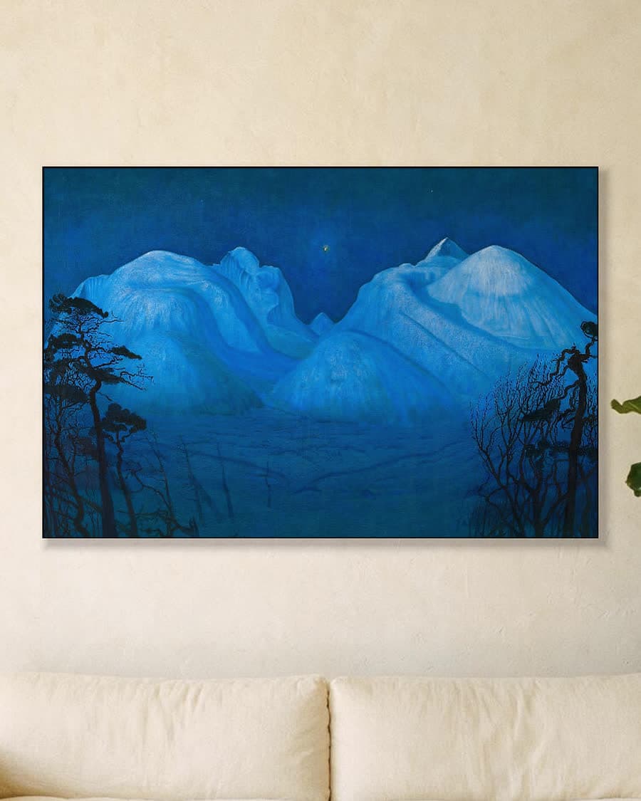 Sterrennacht boven de bergen in een aluminium frame aan dezelfde muur
