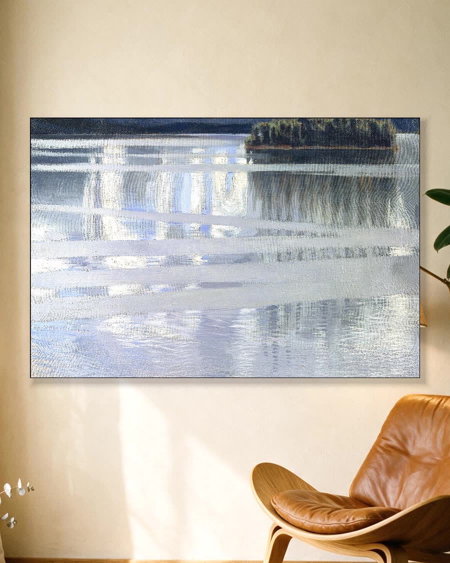 Het meer Keitele (1905) in een aluminium frame aan dezelfde muur