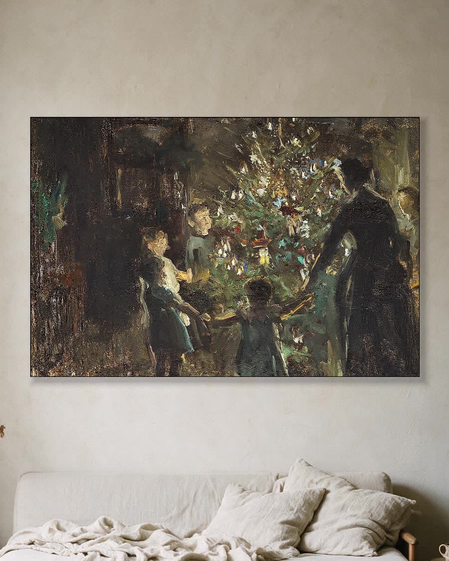 Stille nacht (Glade jul, 1891) in een aluminium frame aan dezelfde muur