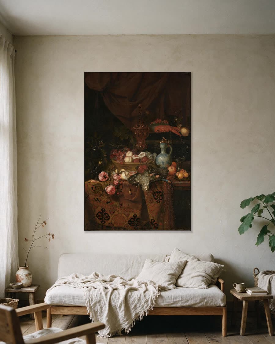 Stilleven in een aluminium frame aan dezelfde muur