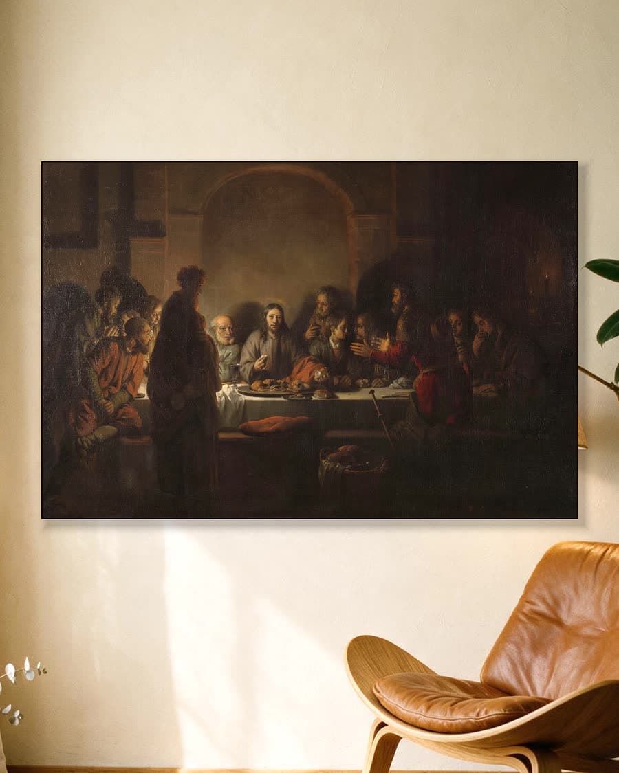 Het laatste avondmaal in een aluminium frame aan dezelfde muur