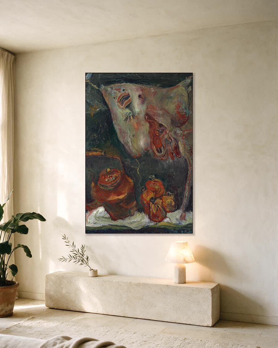 Stilleven met rog in een aluminium frame aan dezelfde muur