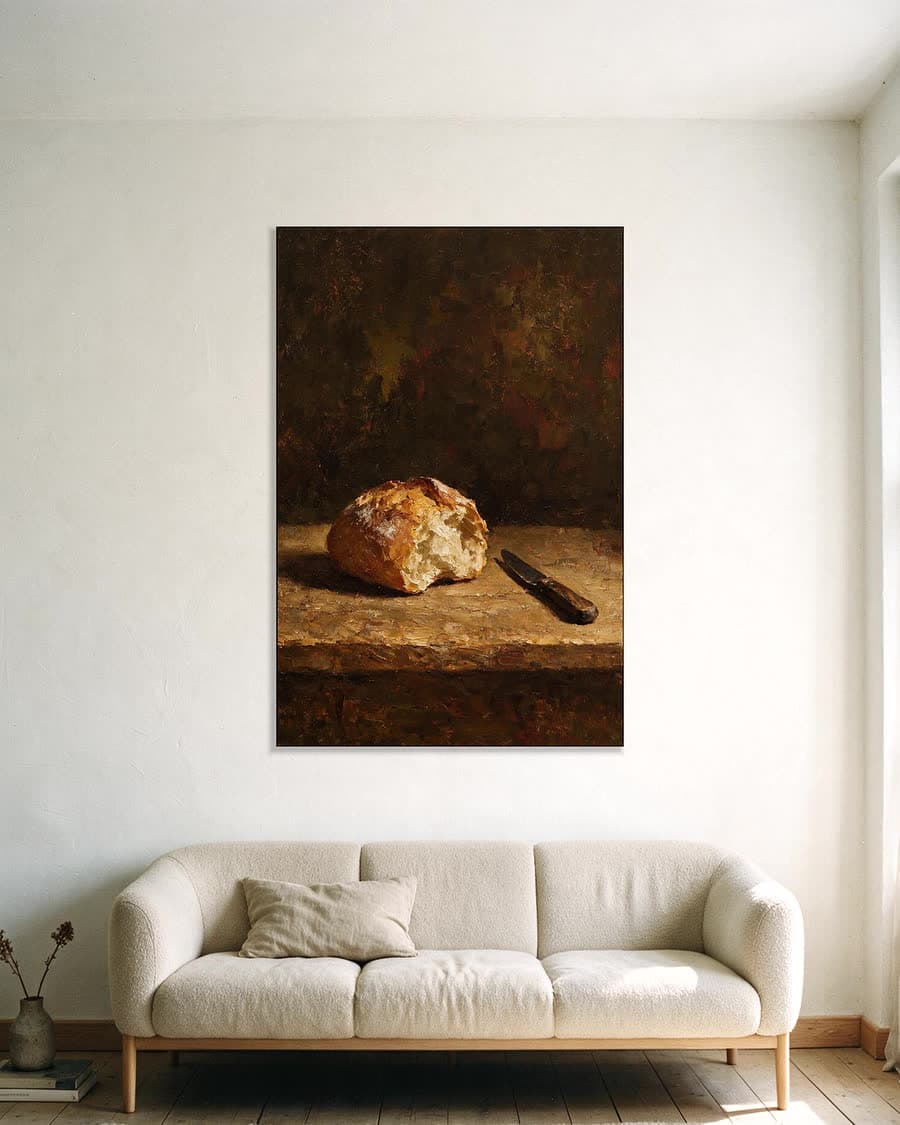 Brood en mes in een aluminium frame aan dezelfde muur