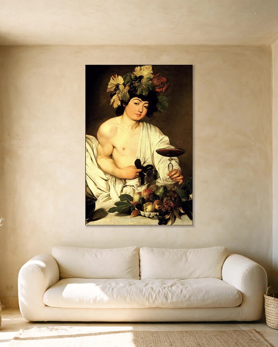 Bacchus in een aluminium frame aan dezelfde muur
