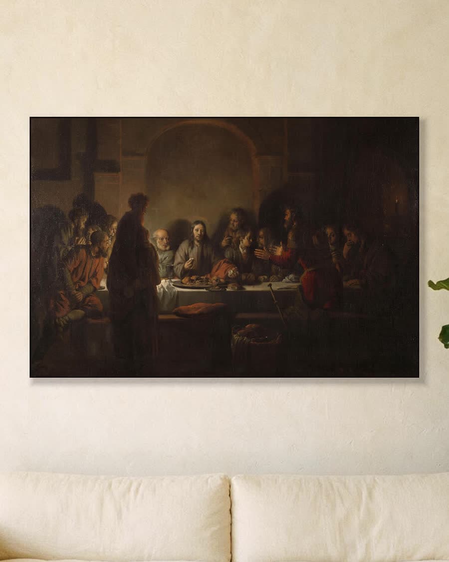 Het laatste avondmaal in een aluminium frame aan dezelfde muur