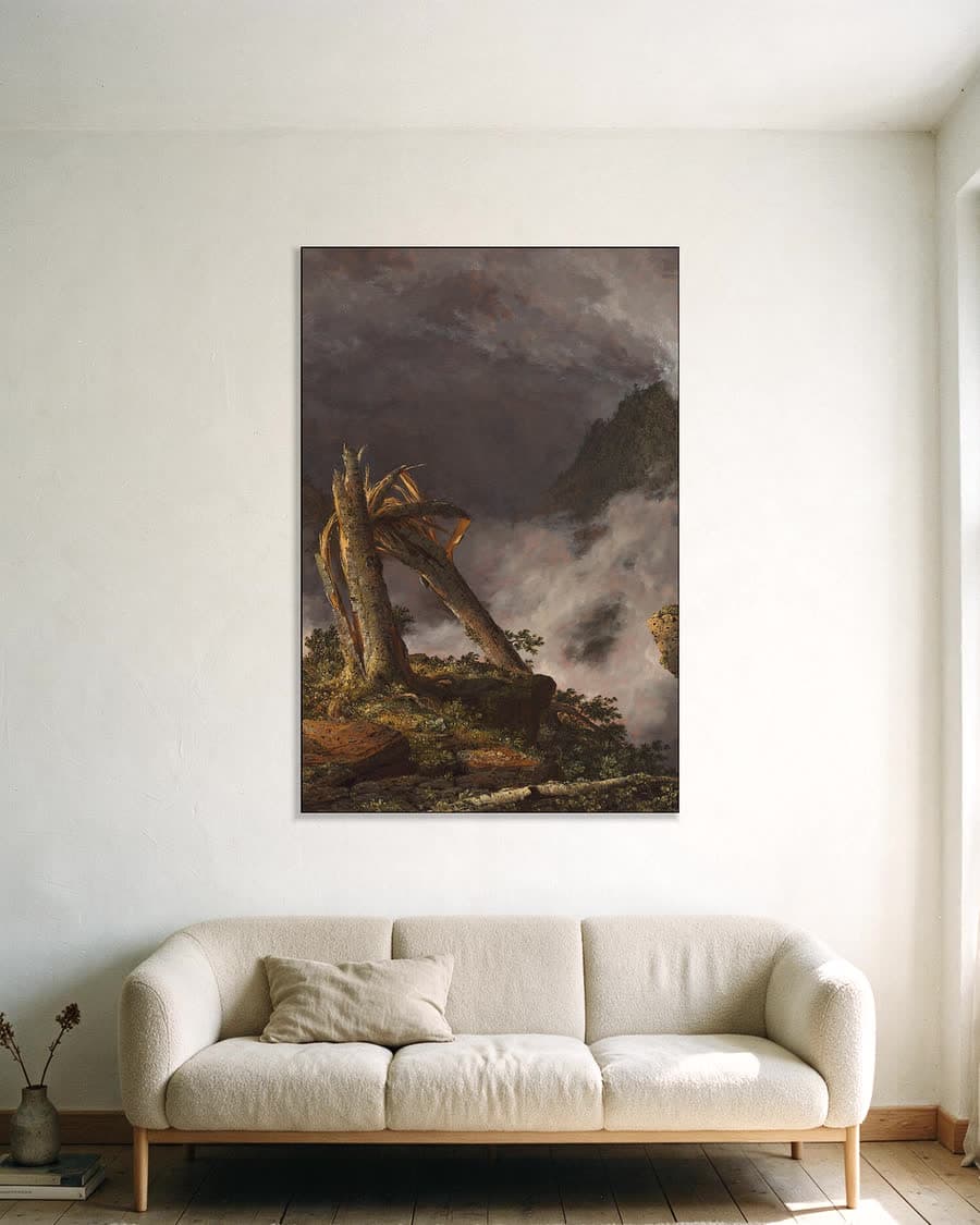 Storm in de bergen in een aluminium frame aan dezelfde muur