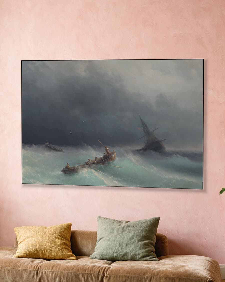 Storm op zee in een aluminium frame aan dezelfde muur