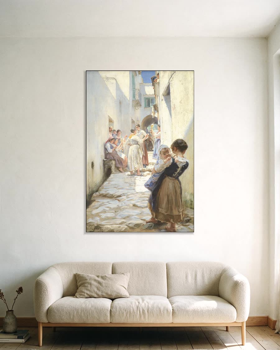 Straat in Torello in een aluminium frame aan dezelfde muur