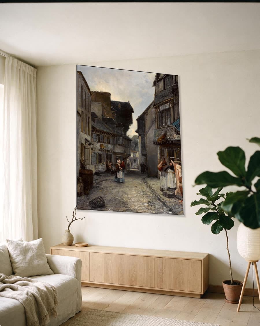 Straat in Landerneau in een aluminium frame aan dezelfde muur