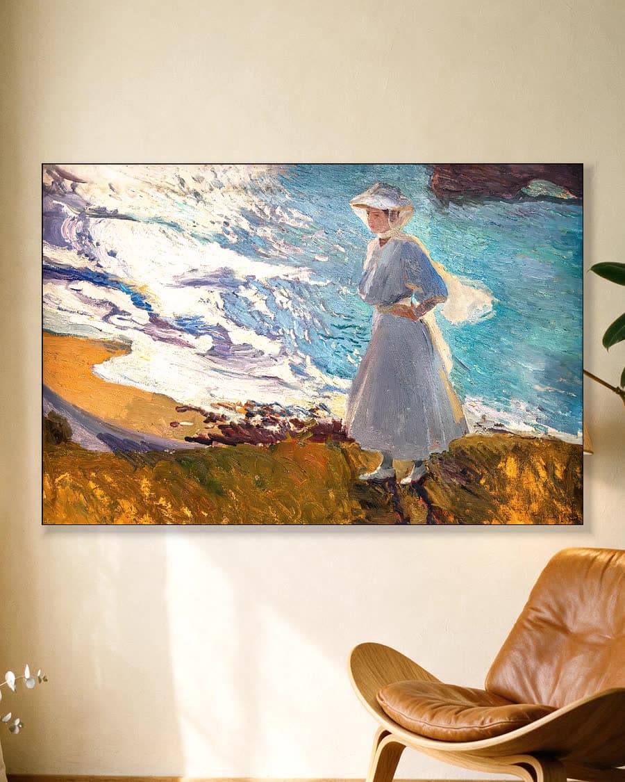 María in tegenlicht, Biarritz in een aluminium frame aan dezelfde muur