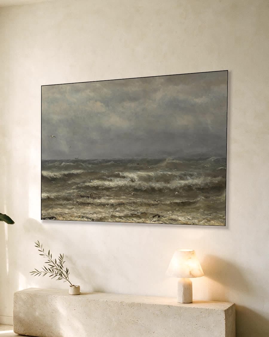 Branding op de Noordzee in een aluminium frame aan dezelfde muur