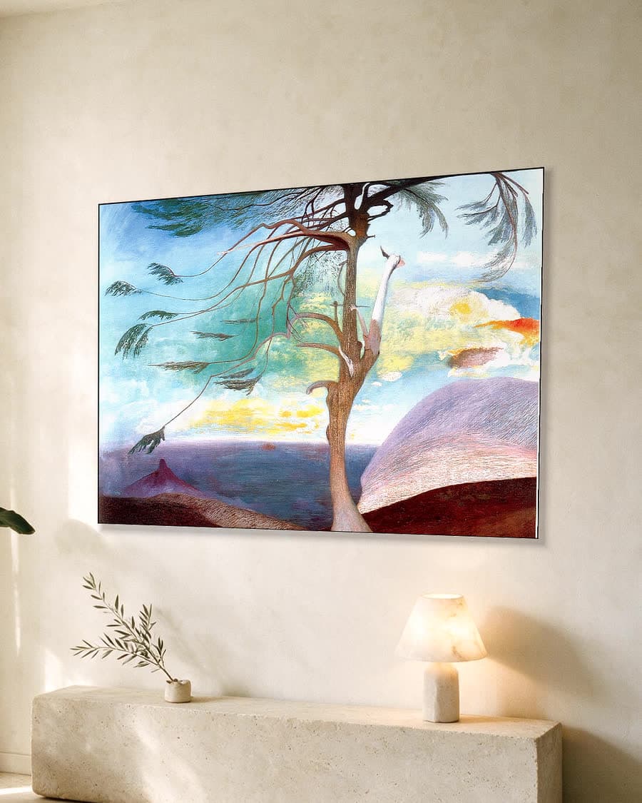 De eenzame ceder (1907) in een aluminium frame aan dezelfde muur