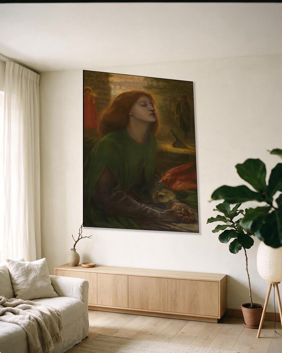 Beata Beatrix in een aluminium frame aan dezelfde muur
