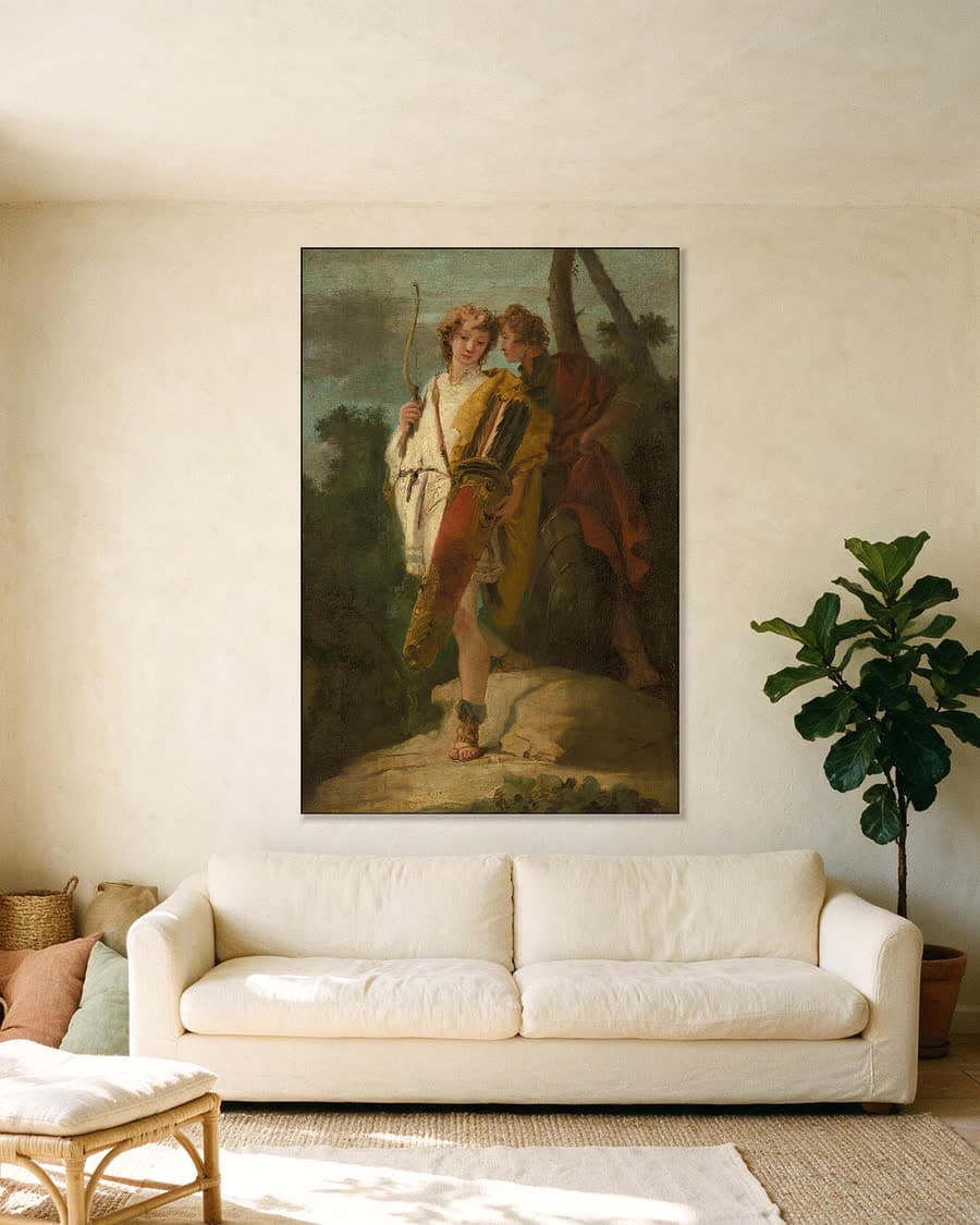 Telemachus en Mentor in een aluminium frame aan dezelfde muur