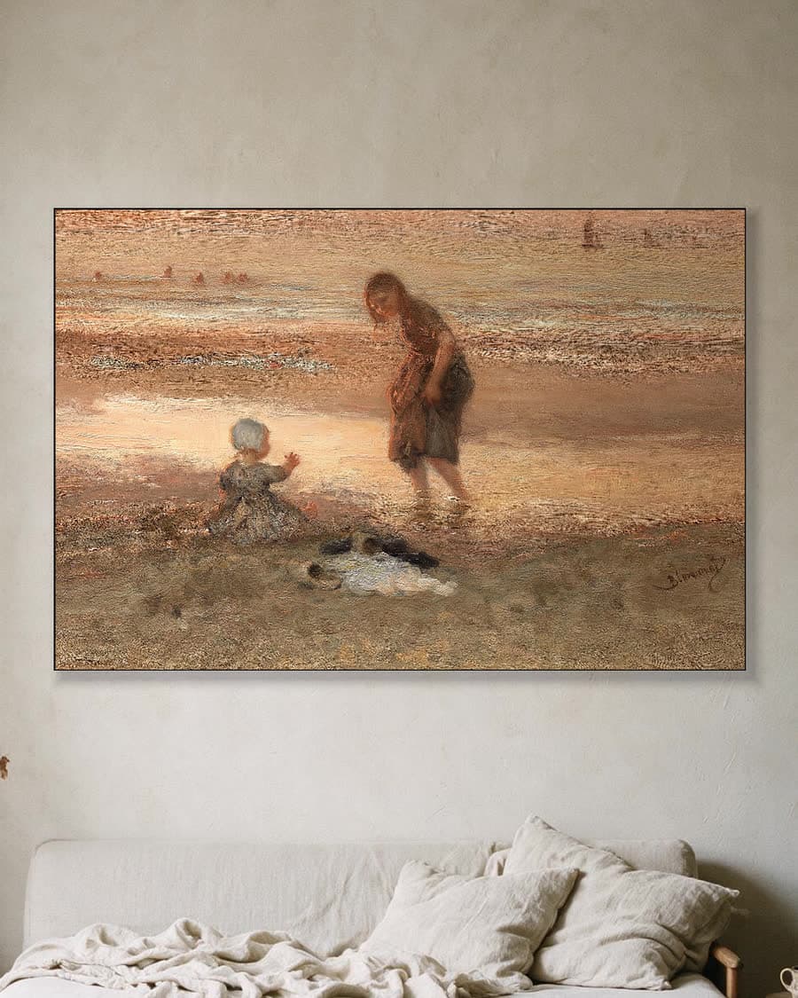 Pootjebaden bij eb in een aluminium frame aan dezelfde muur