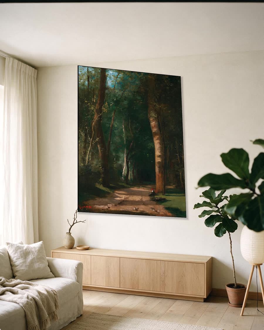 Bospad in een aluminium frame aan dezelfde muur