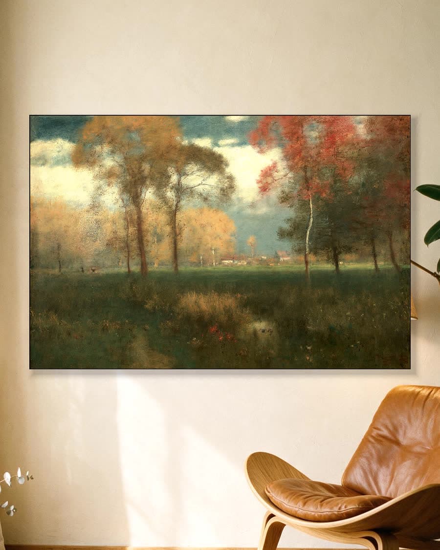 Zonnige herfstdag in een aluminium frame aan dezelfde muur
