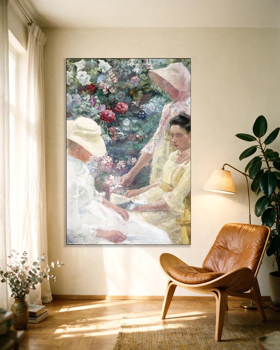 Trio Fleuri in een aluminium frame aan dezelfde muur