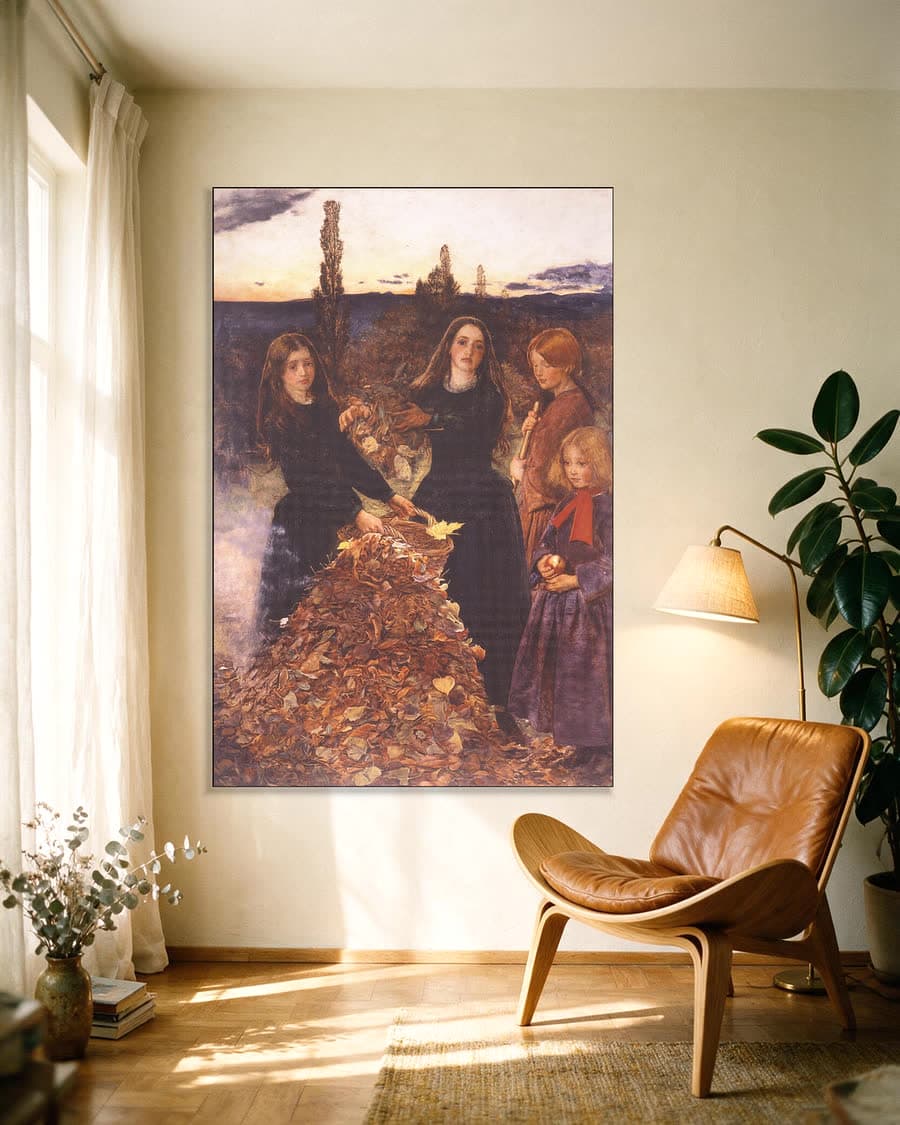 Autumn Leaves (1856) in een aluminium frame aan dezelfde muur
