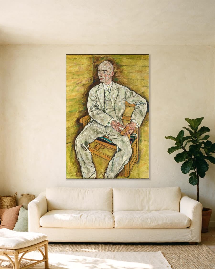 Portret van Victor Ritter von Bauer in een aluminium frame aan dezelfde muur