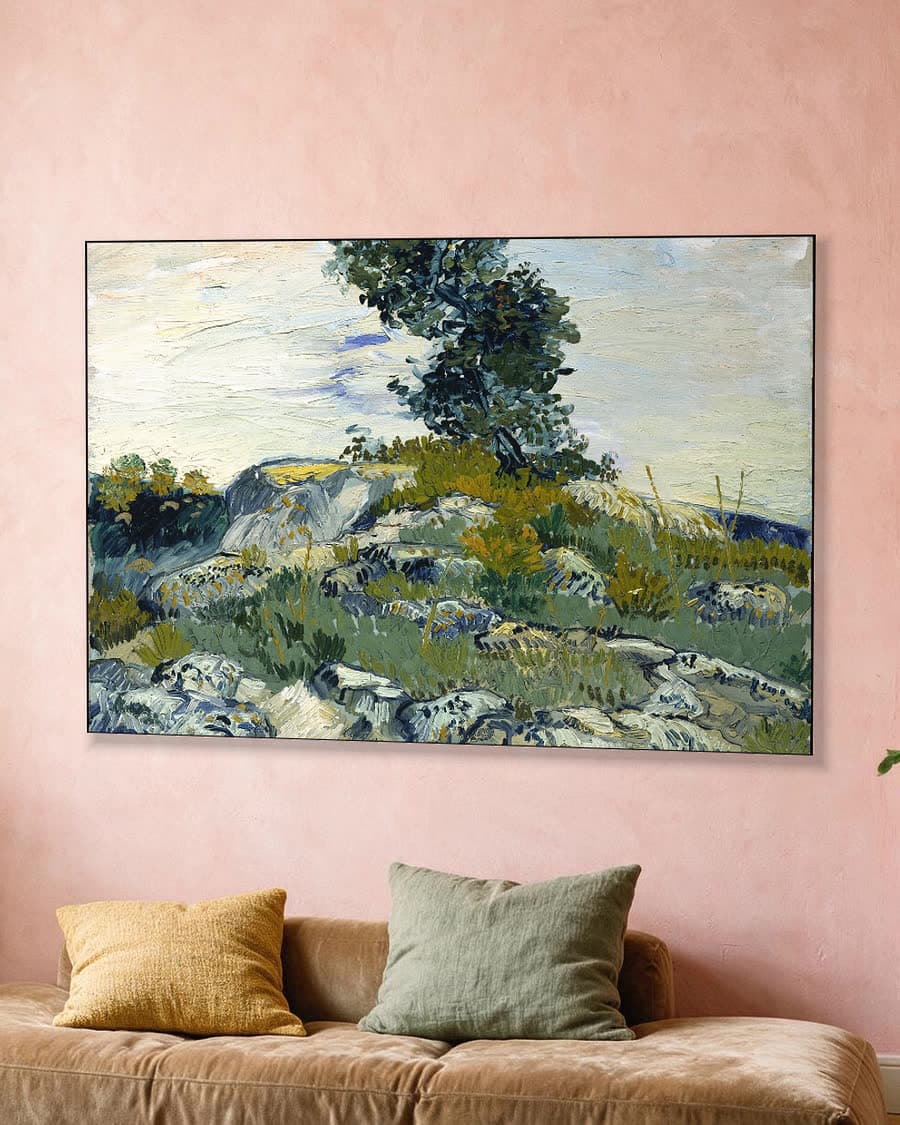 De rotsen in een aluminium frame aan dezelfde muur