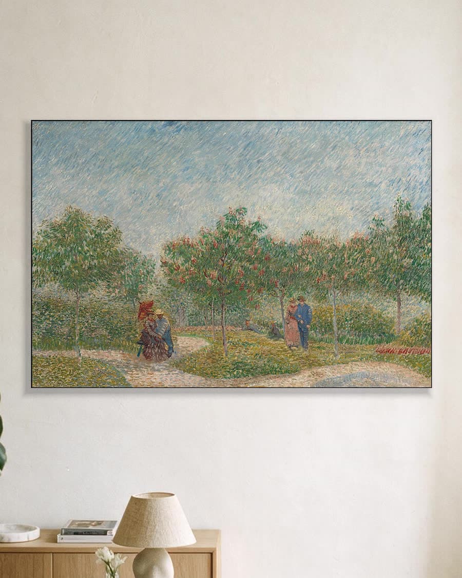Tuin met verliefde paartjes, Square Saint-Pierre in een aluminium frame aan dezelfde muur