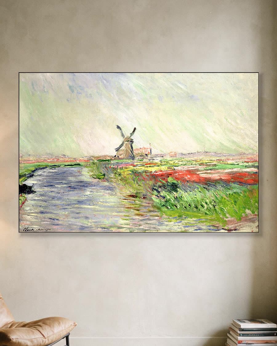 Tulpenveld in Holland in een aluminium frame aan dezelfde muur