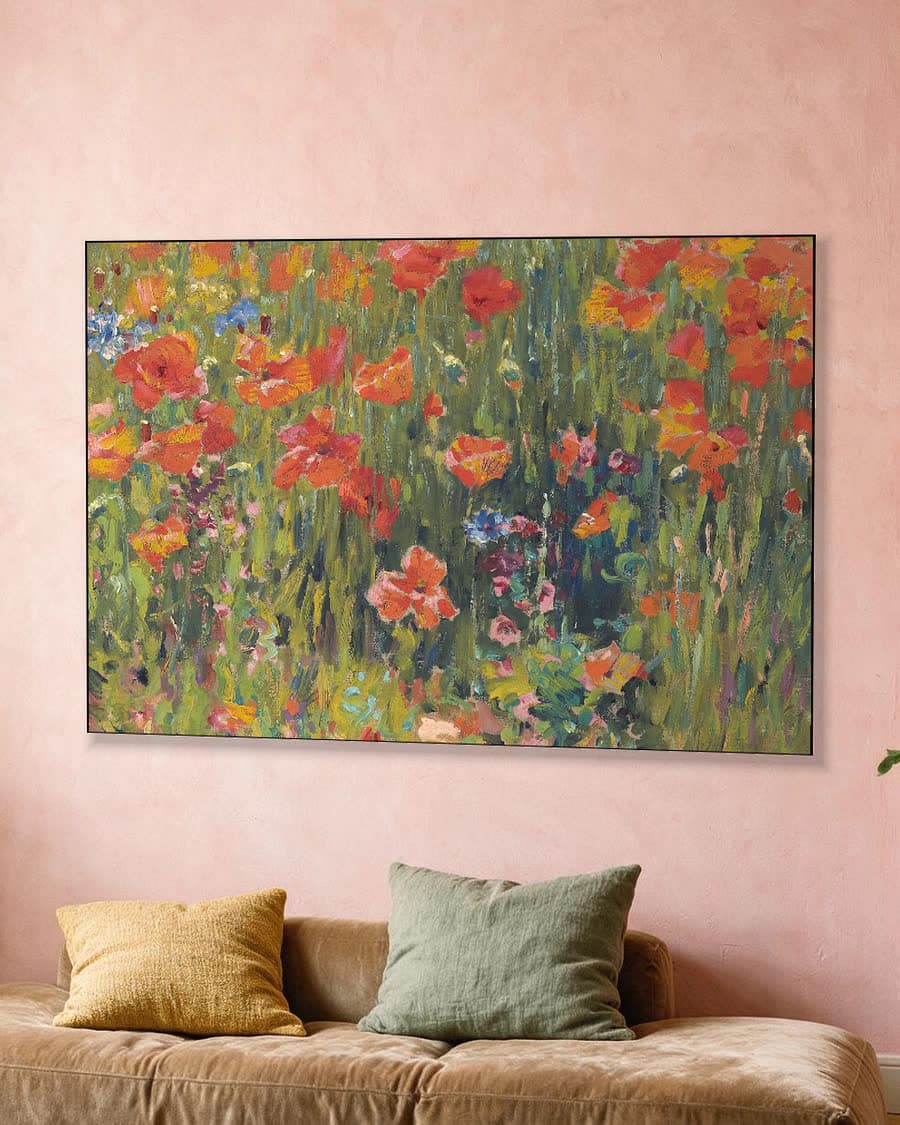 Klaprozen in een aluminium frame aan dezelfde muur