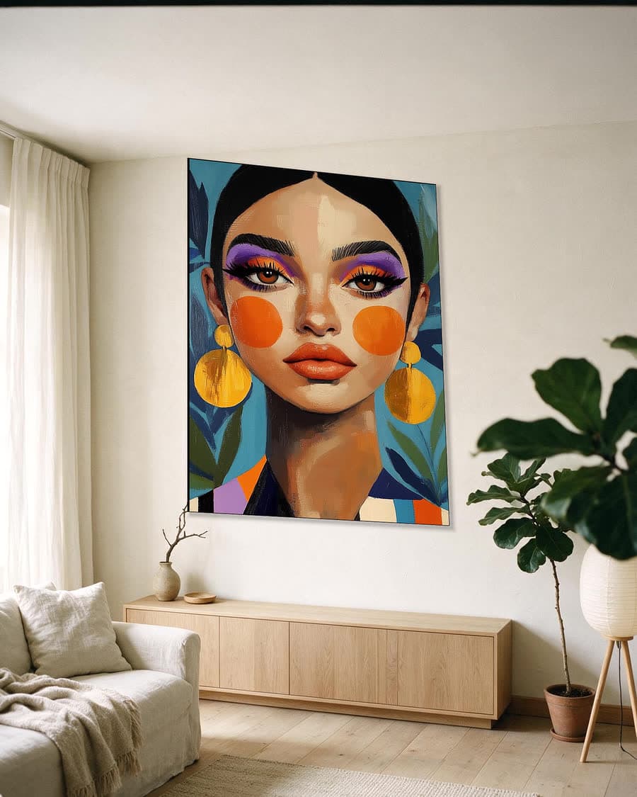 Paars ooglid in een aluminium frame aan dezelfde muur