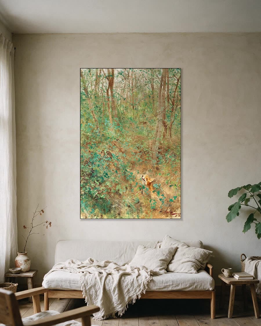 Vos loert op lijsters in een aluminium frame aan dezelfde muur