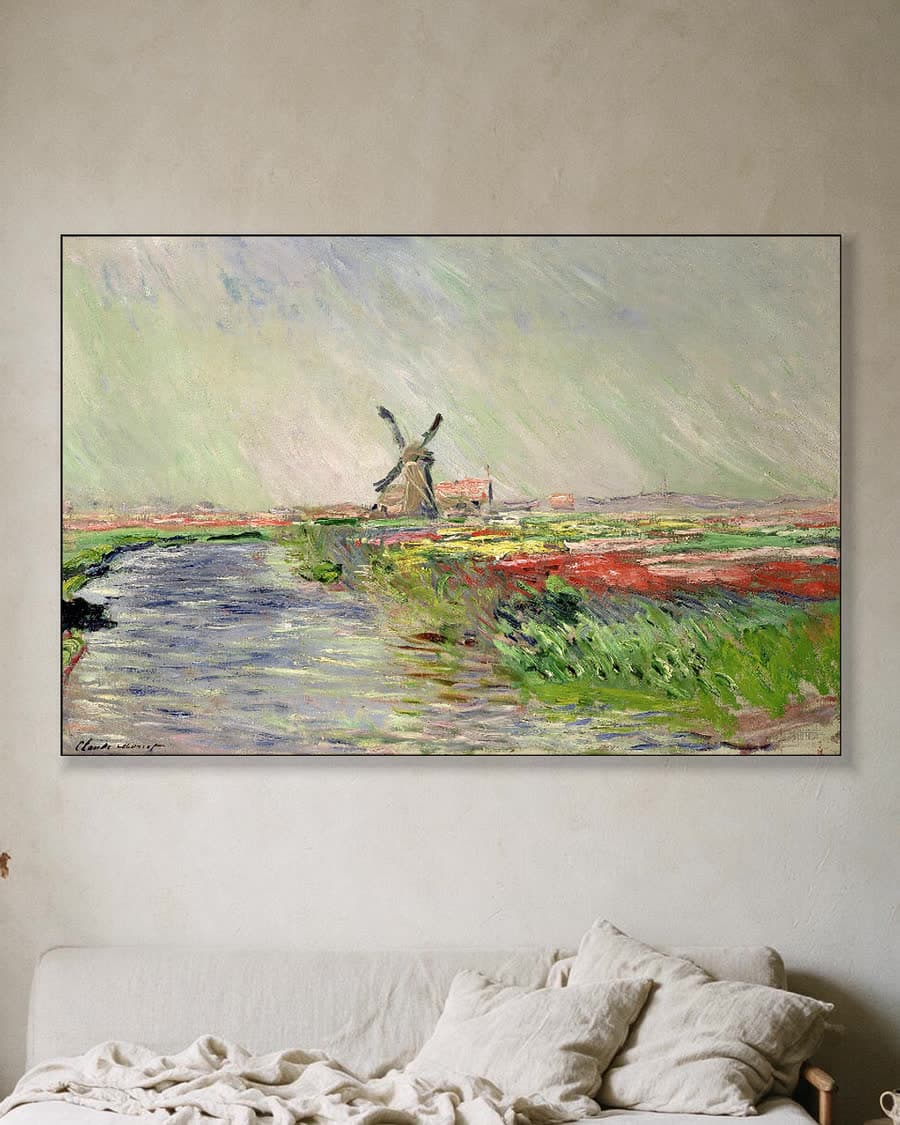Tulpenveld in Holland in een aluminium frame aan dezelfde muur