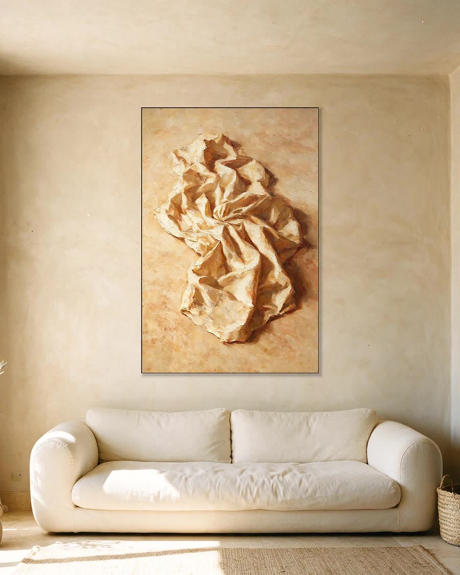 Doek op de grond in een aluminium frame aan dezelfde muur