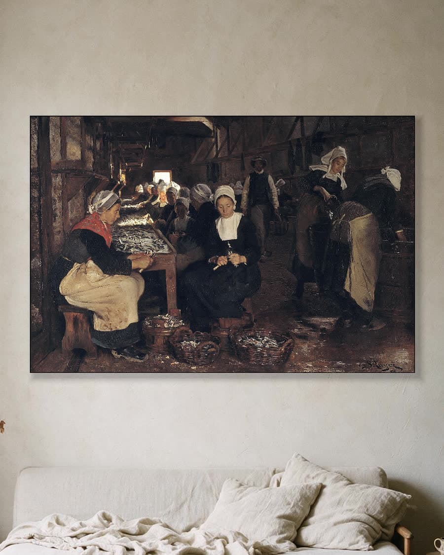 Een sardinefabriek in Concarneau in een aluminium frame aan dezelfde muur