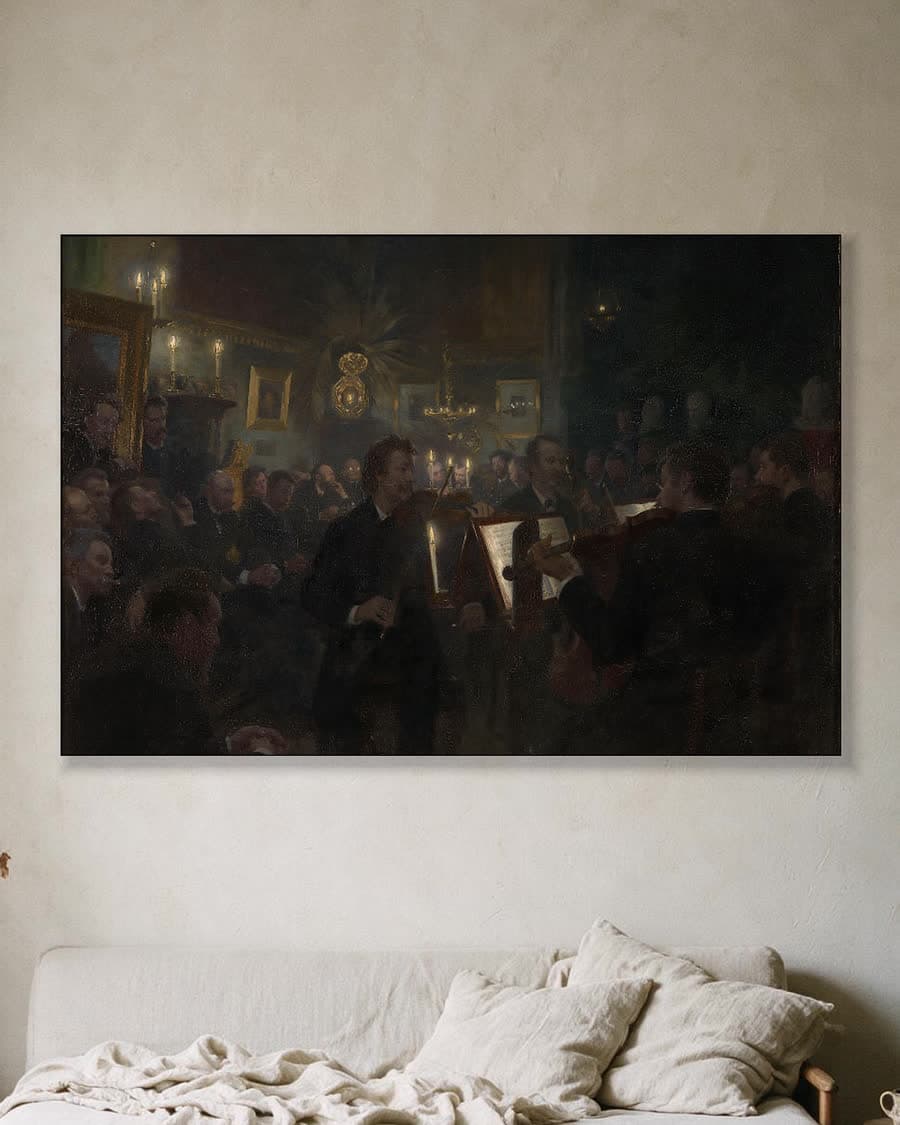 Muziek in het atelier in een aluminium frame aan dezelfde muur