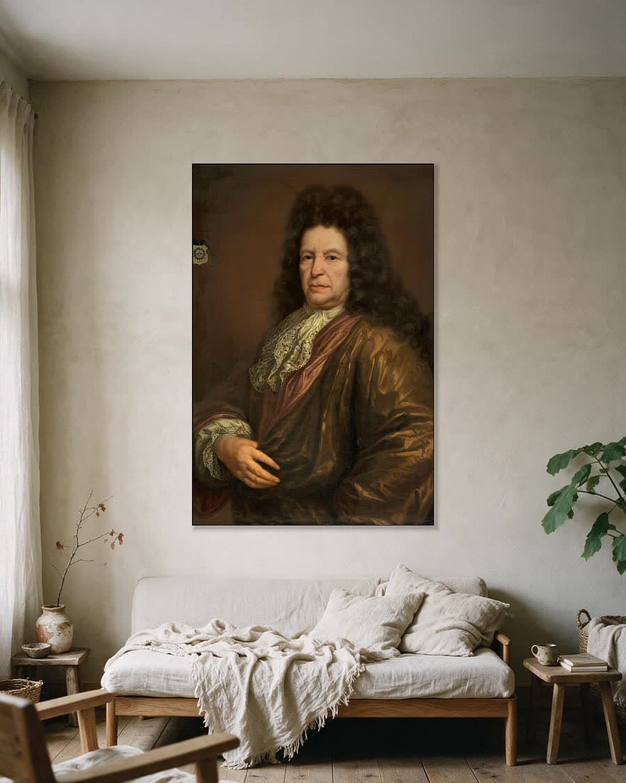 Portret van Diederik van Hogendorp (1625-1702) in een aluminium frame aan dezelfde muur